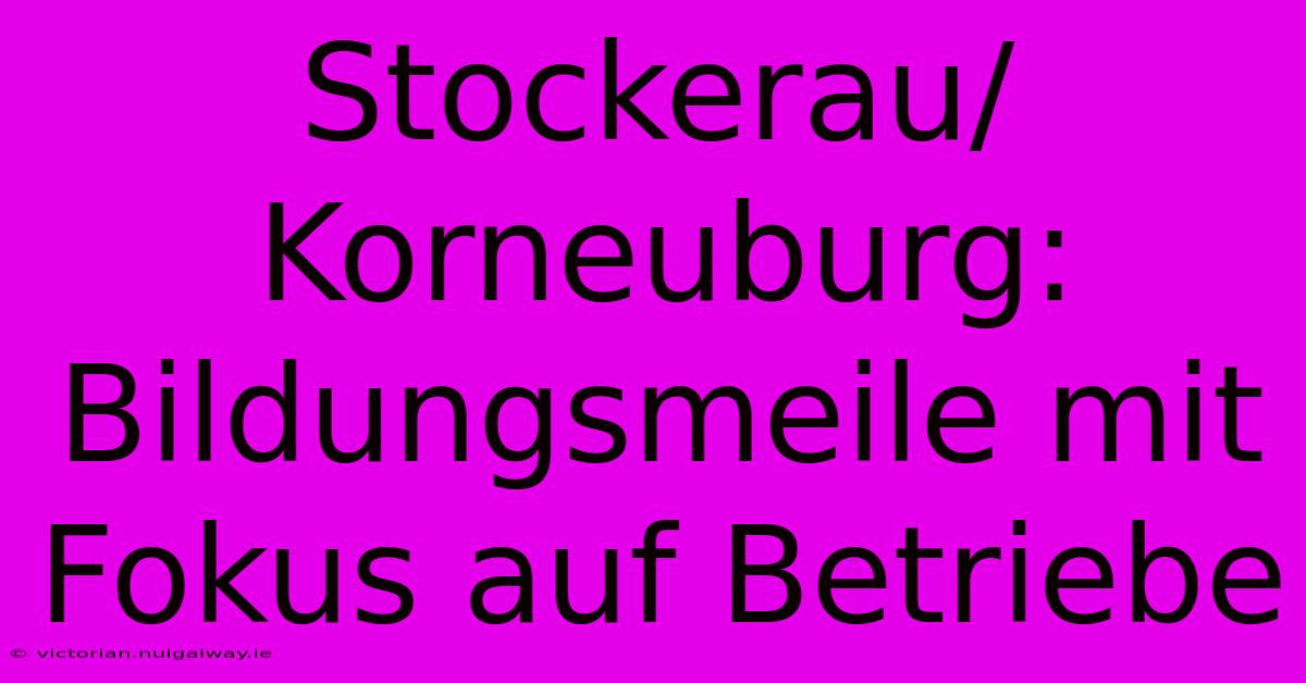 Stockerau/Korneuburg: Bildungsmeile Mit Fokus Auf Betriebe