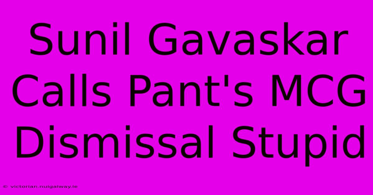 Sunil Gavaskar Calls Pant's MCG Dismissal Stupid