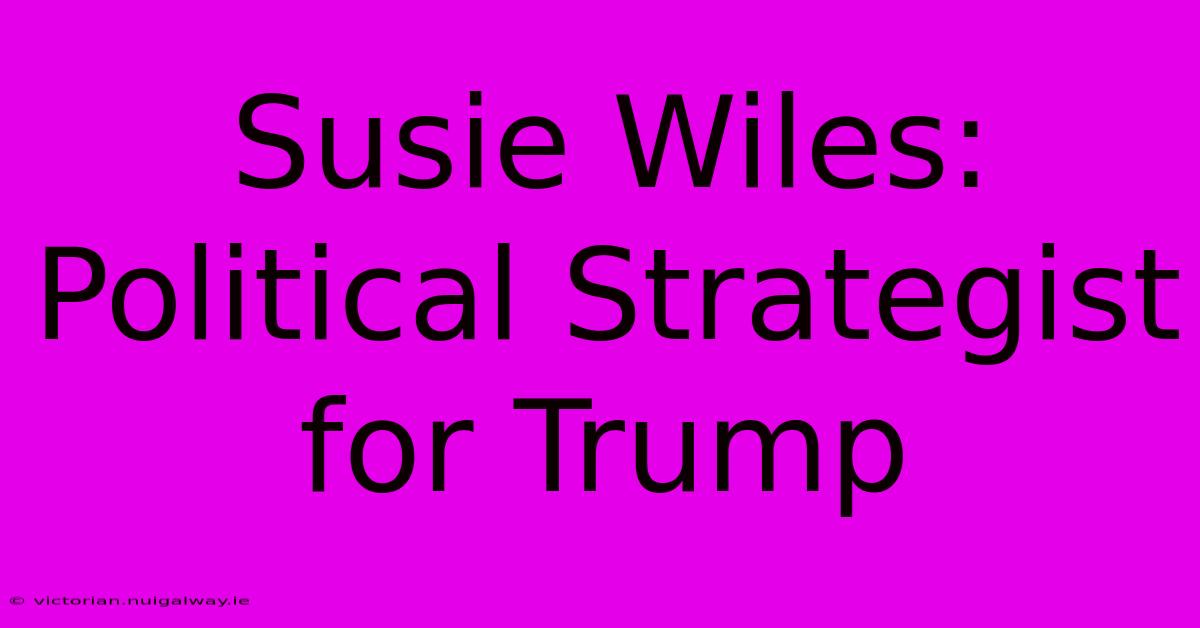 Susie Wiles:  Political Strategist For Trump