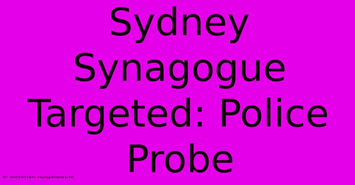 Sydney Synagogue Targeted: Police Probe