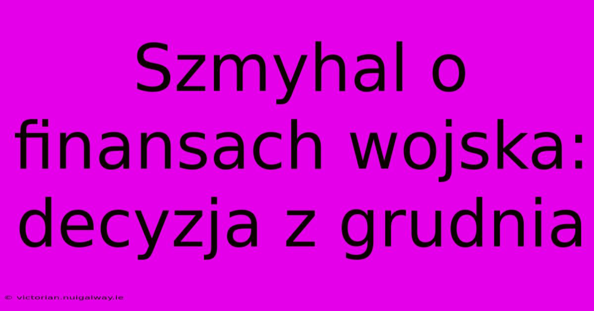 Szmyhal O Finansach Wojska: Decyzja Z Grudnia