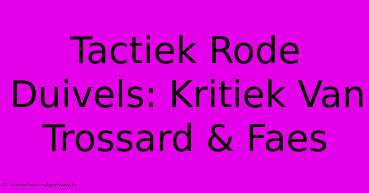 Tactiek Rode Duivels: Kritiek Van Trossard & Faes 