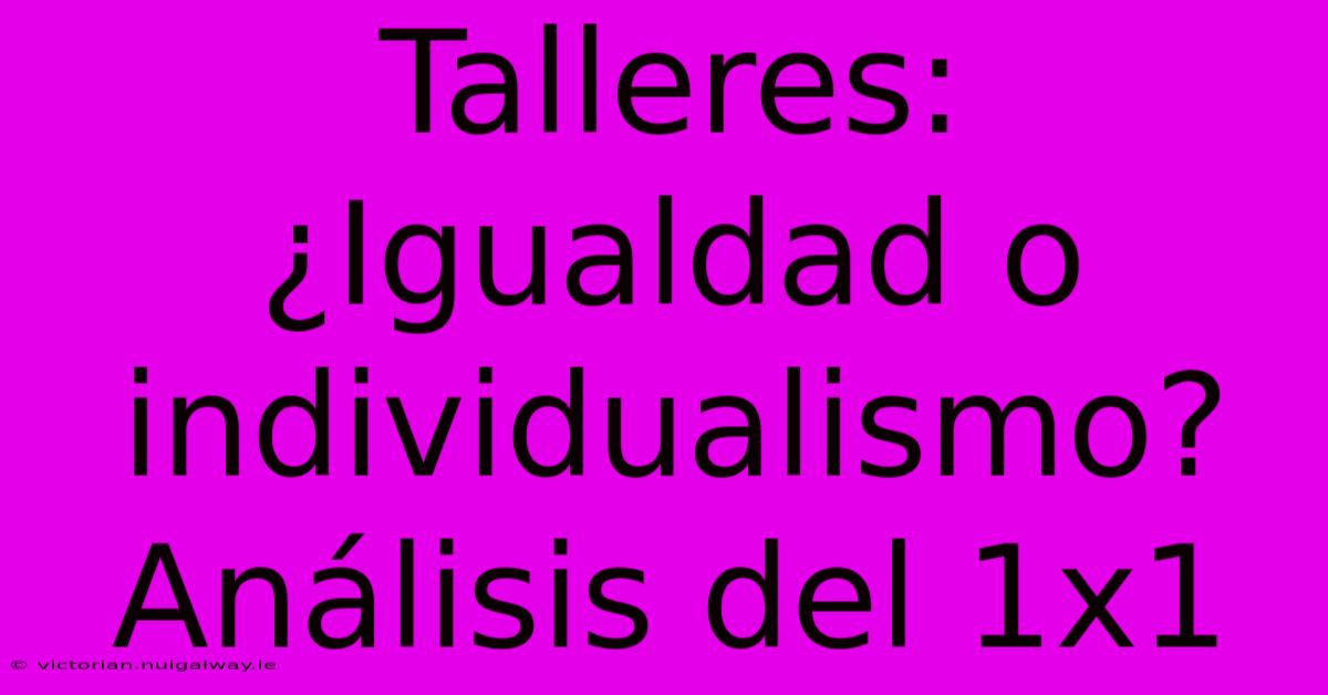 Talleres: ¿Igualdad O Individualismo? Análisis Del 1x1 