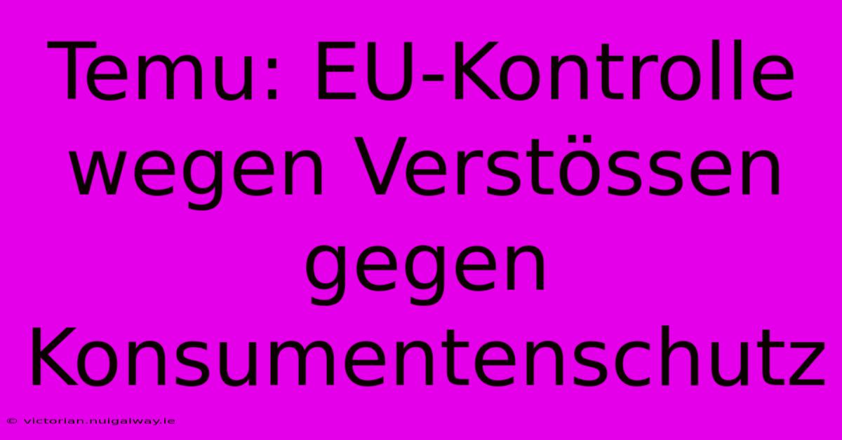 Temu: EU-Kontrolle Wegen Verstössen Gegen Konsumentenschutz 