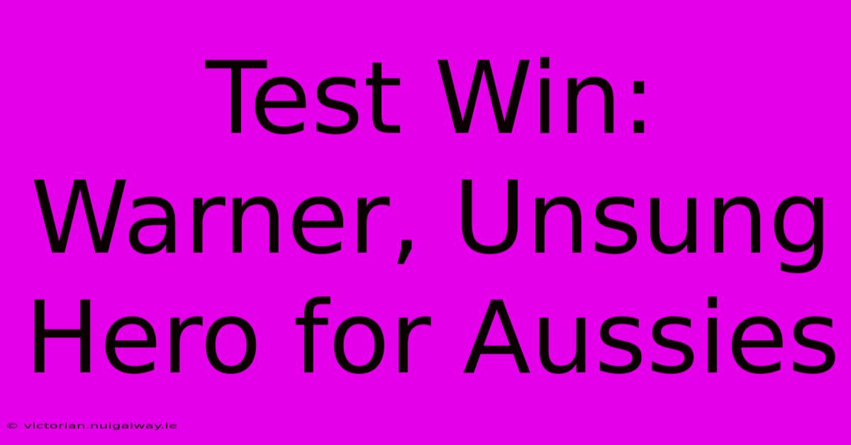 Test Win: Warner, Unsung Hero For Aussies