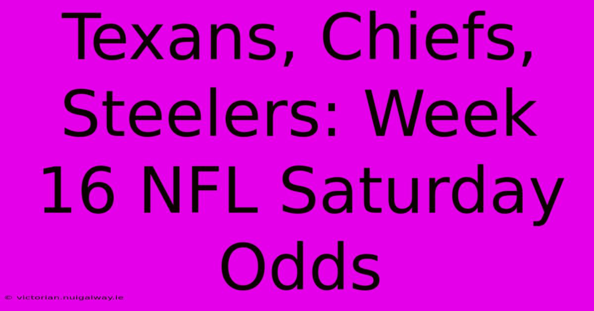 Texans, Chiefs, Steelers: Week 16 NFL Saturday Odds