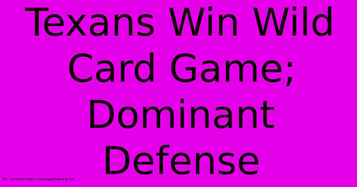 Texans Win Wild Card Game; Dominant Defense