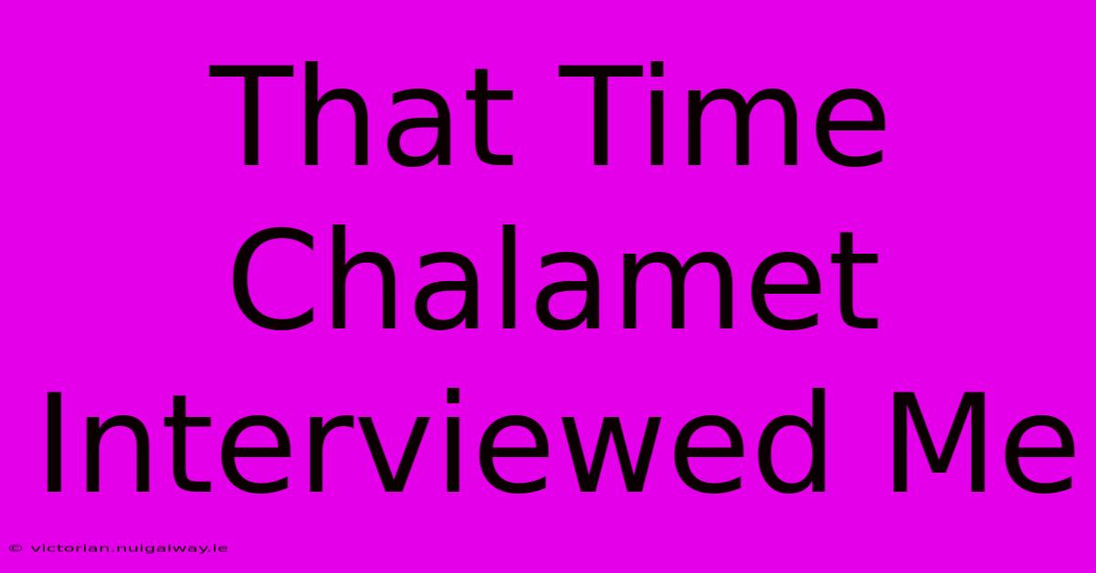 That Time Chalamet Interviewed Me