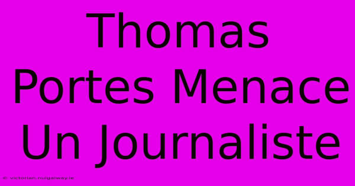 Thomas Portes Menace Un Journaliste