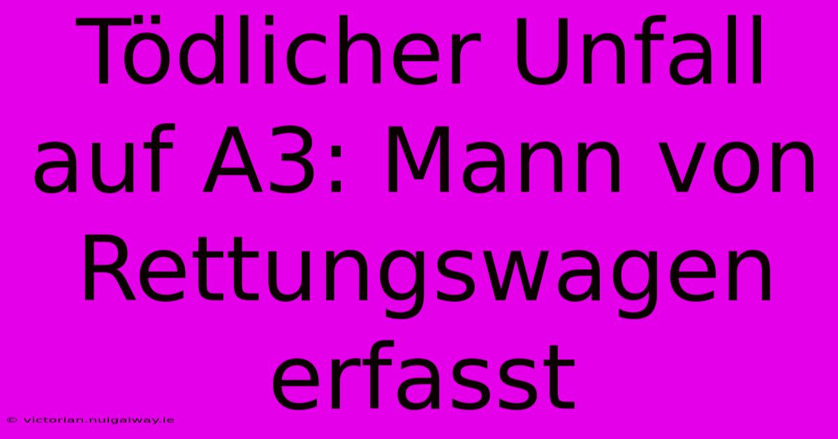 Tödlicher Unfall Auf A3: Mann Von Rettungswagen Erfasst