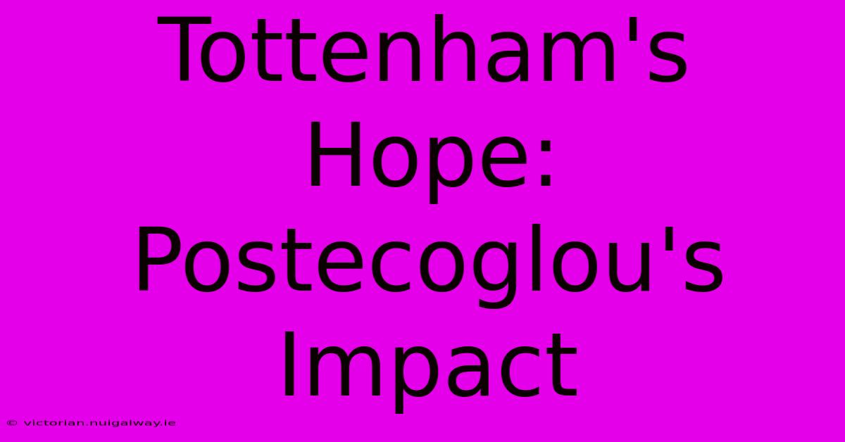 Tottenham's Hope: Postecoglou's Impact