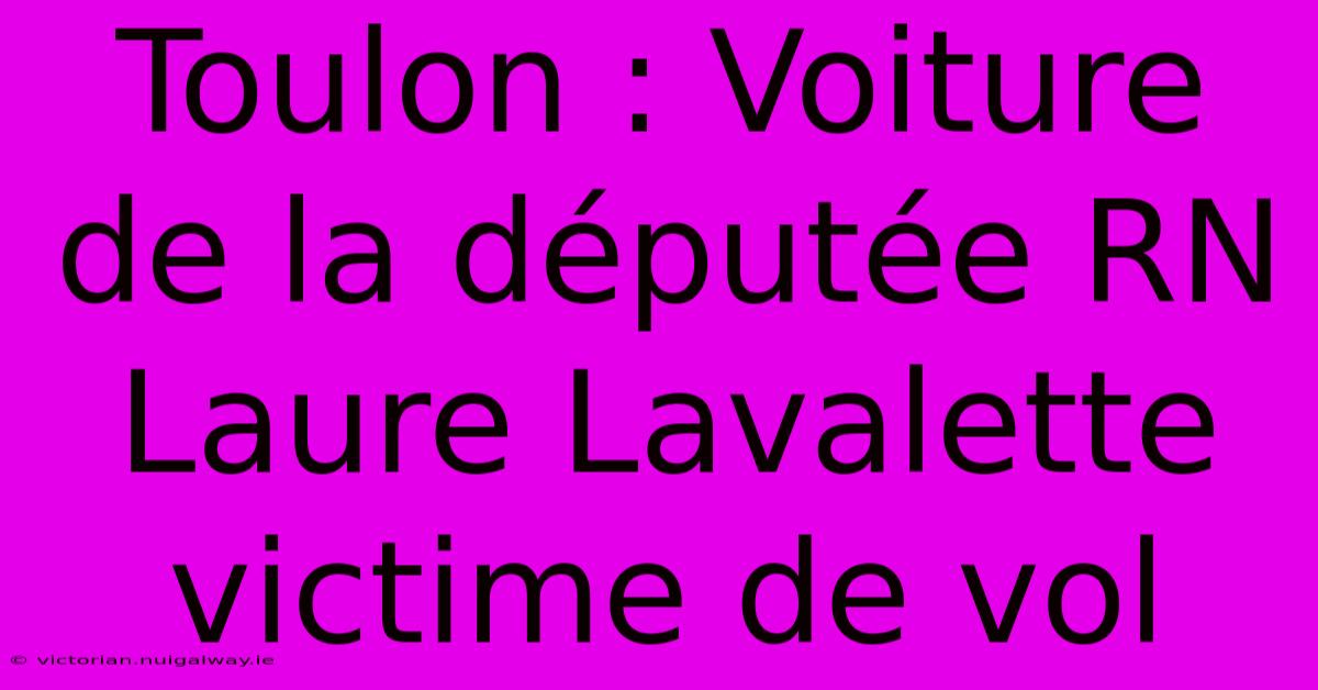 Toulon : Voiture De La Députée RN Laure Lavalette Victime De Vol 