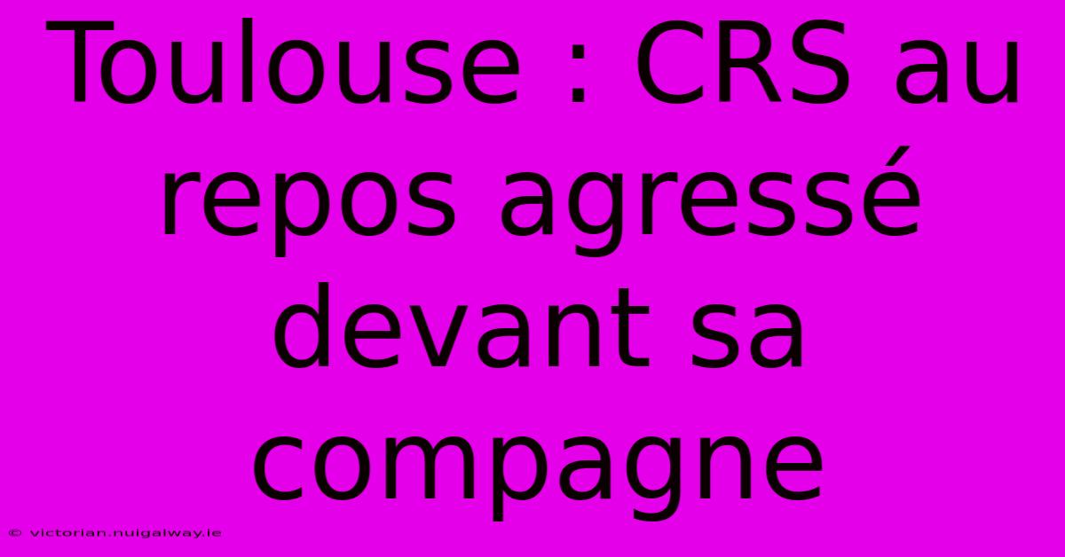 Toulouse : CRS Au Repos Agressé Devant Sa Compagne