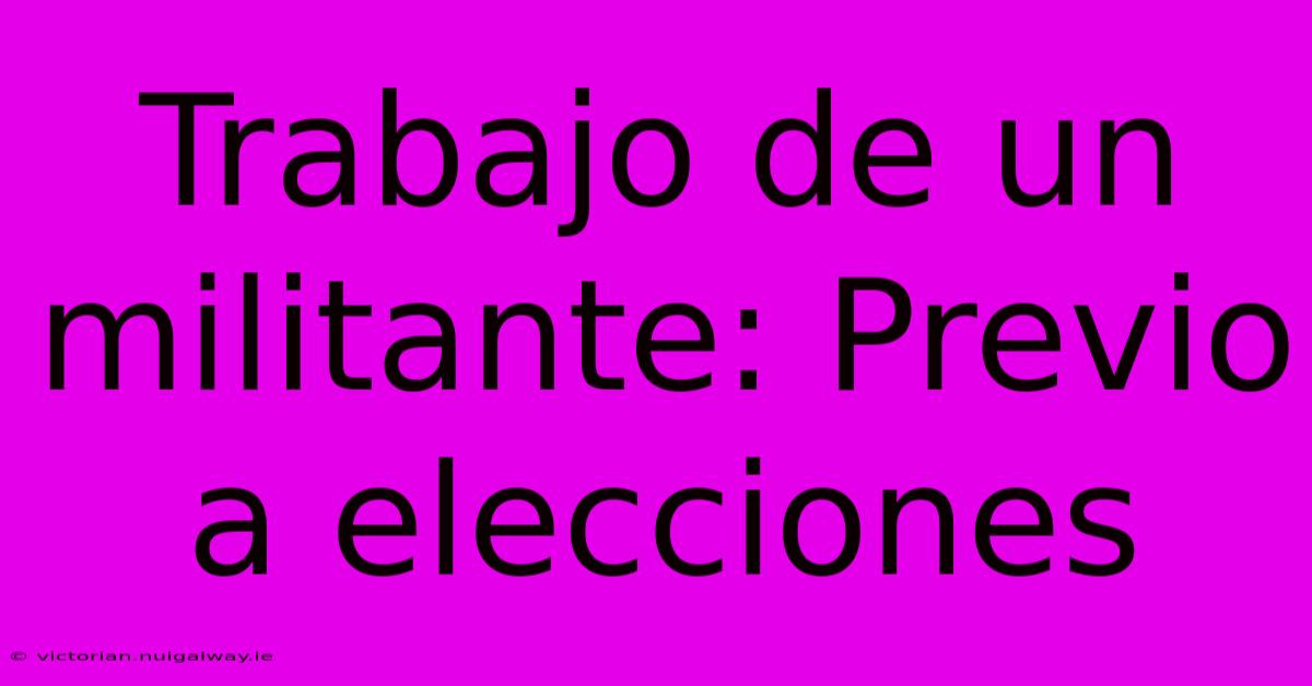 Trabajo De Un Militante: Previo A Elecciones 