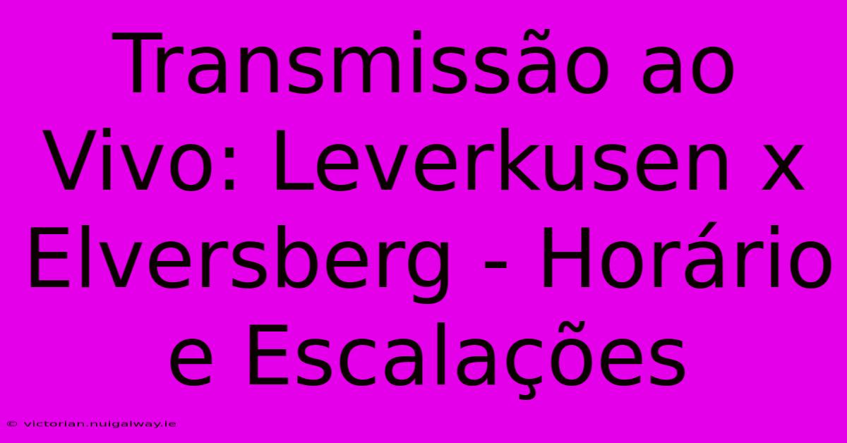 Transmissão Ao Vivo: Leverkusen X Elversberg - Horário E Escalações