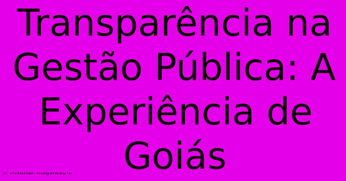 Transparência Na Gestão Pública: A Experiência De Goiás 