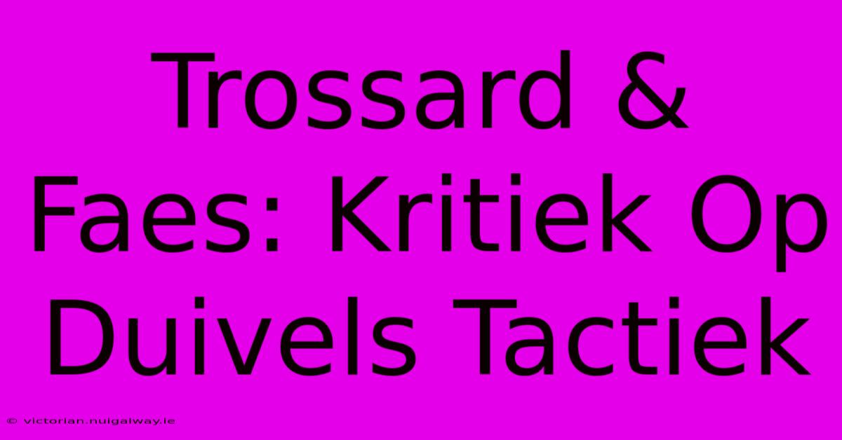 Trossard & Faes: Kritiek Op Duivels Tactiek