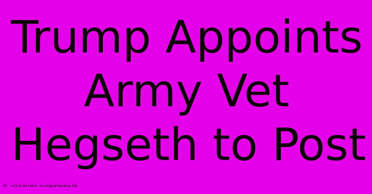 Trump Appoints Army Vet Hegseth To Post