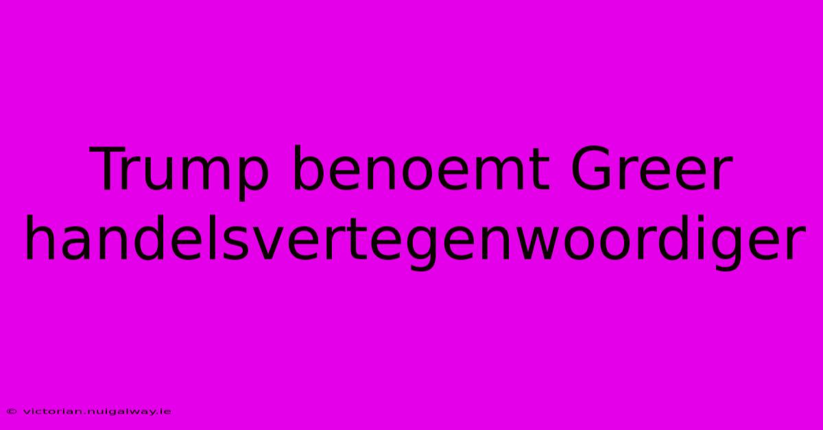 Trump Benoemt Greer Handelsvertegenwoordiger