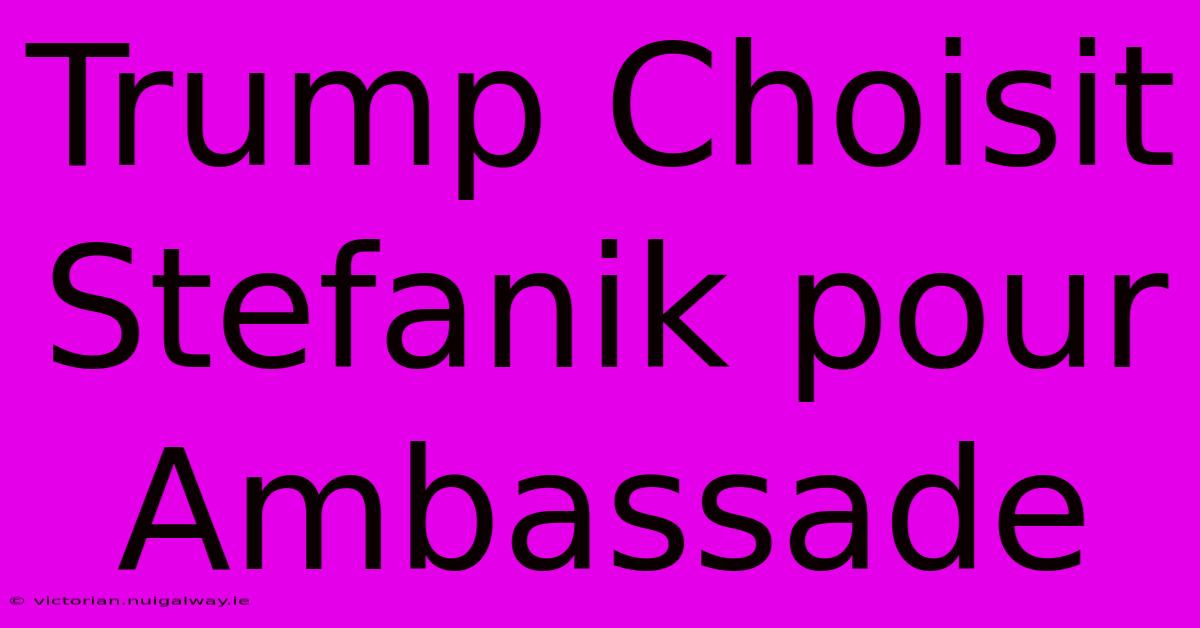 Trump Choisit Stefanik Pour Ambassade