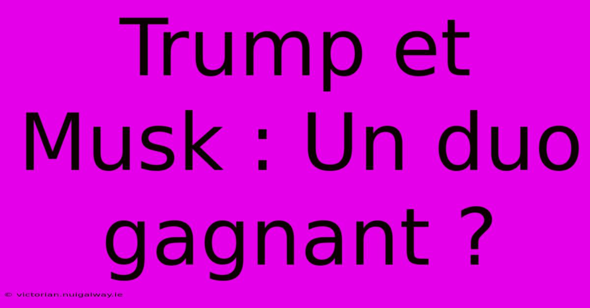 Trump Et Musk : Un Duo Gagnant ?