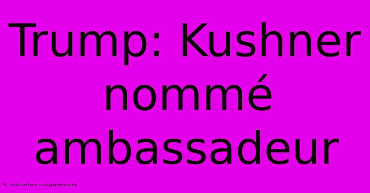 Trump: Kushner Nommé Ambassadeur