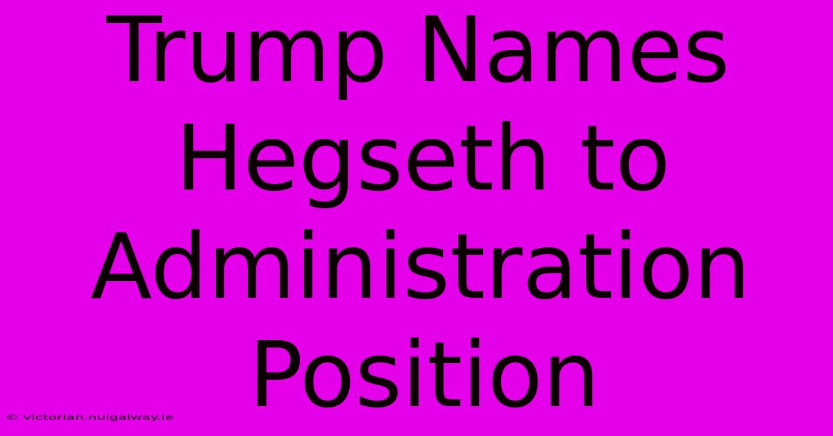 Trump Names Hegseth To Administration Position 