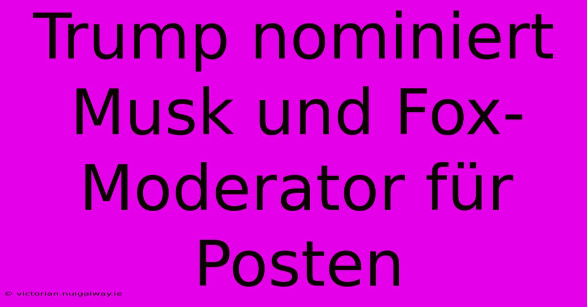 Trump Nominiert Musk Und Fox-Moderator Für Posten