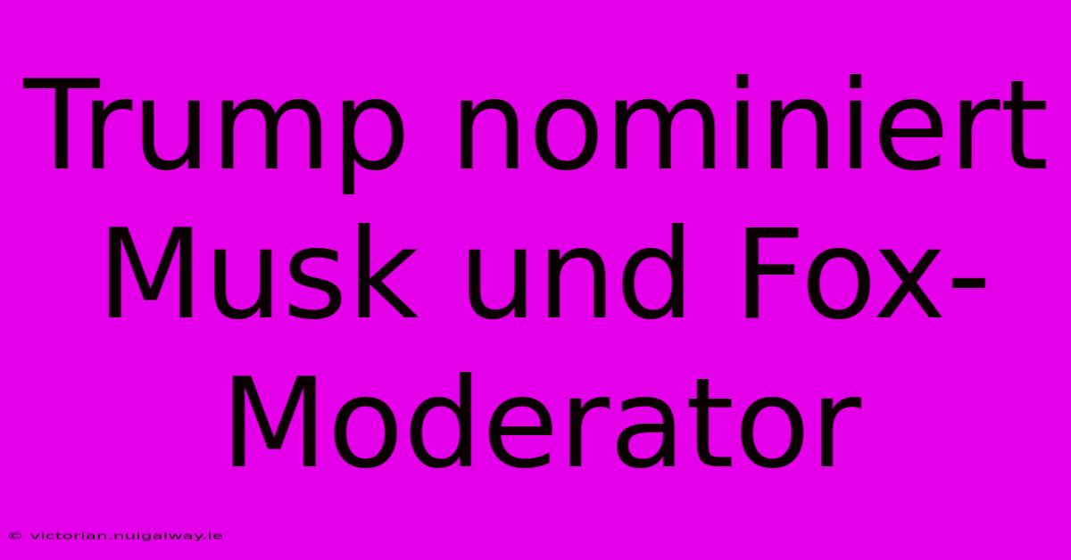 Trump Nominiert Musk Und Fox-Moderator