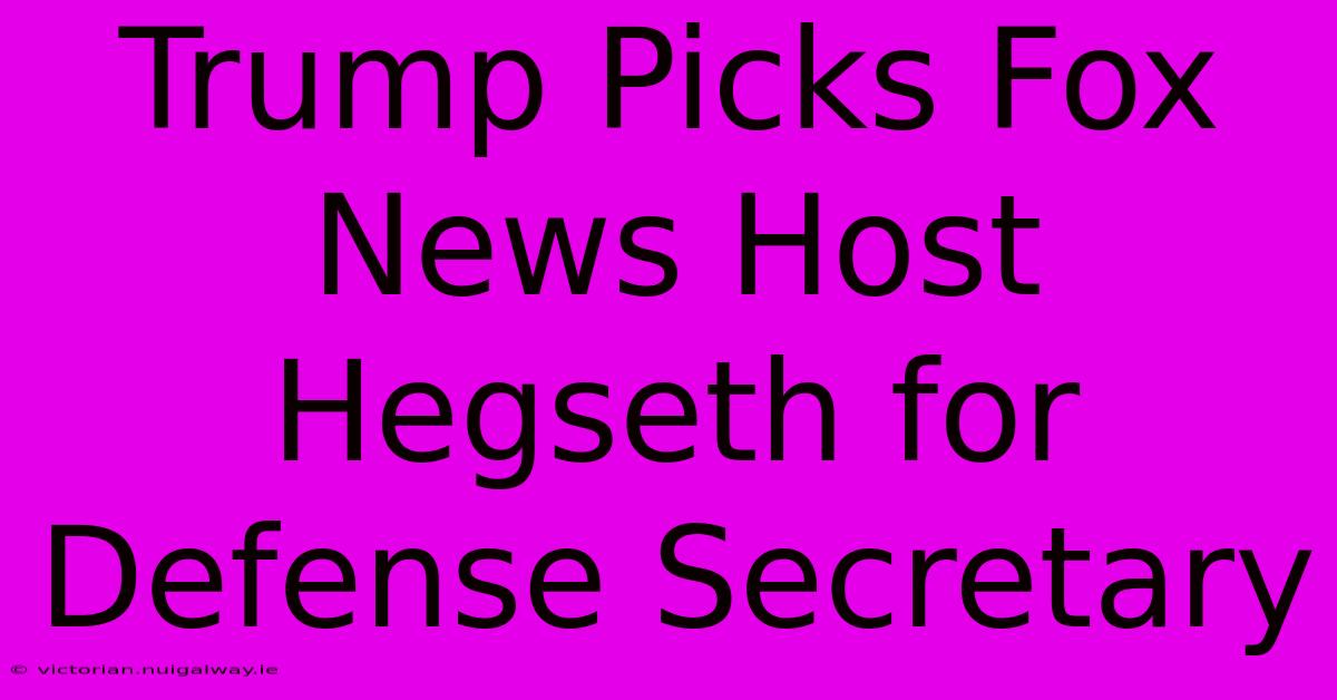 Trump Picks Fox News Host Hegseth For Defense Secretary