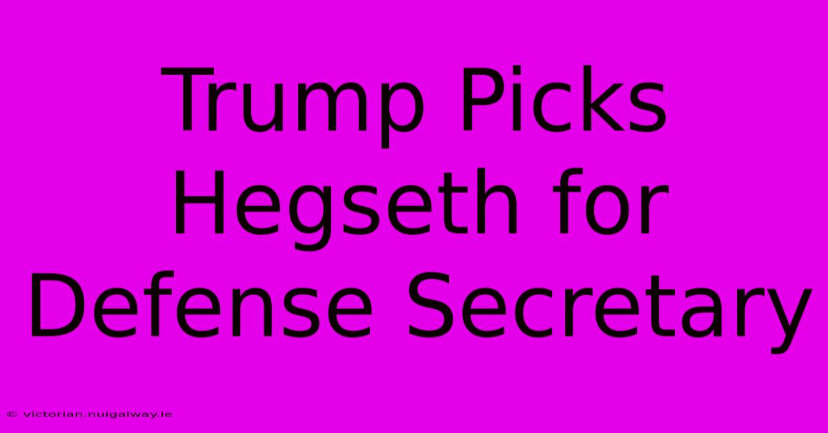 Trump Picks Hegseth For Defense Secretary