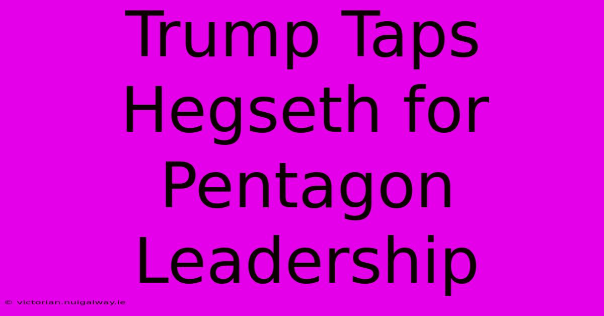 Trump Taps Hegseth For Pentagon Leadership