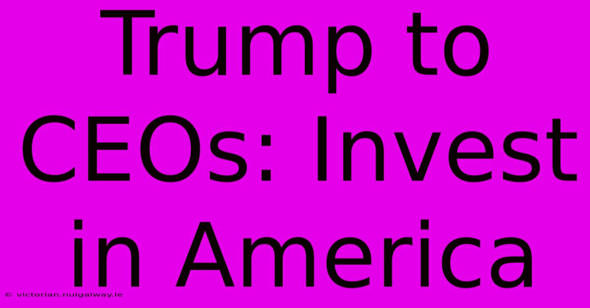 Trump To CEOs: Invest In America