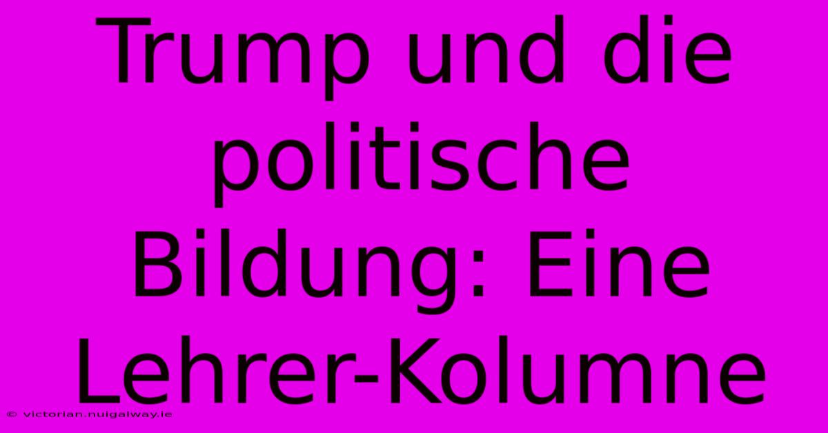 Trump Und Die Politische Bildung: Eine Lehrer-Kolumne