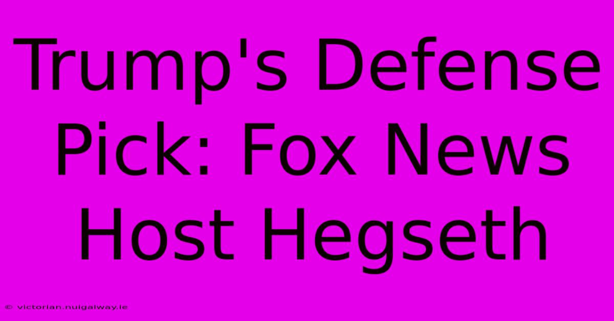 Trump's Defense Pick: Fox News Host Hegseth 