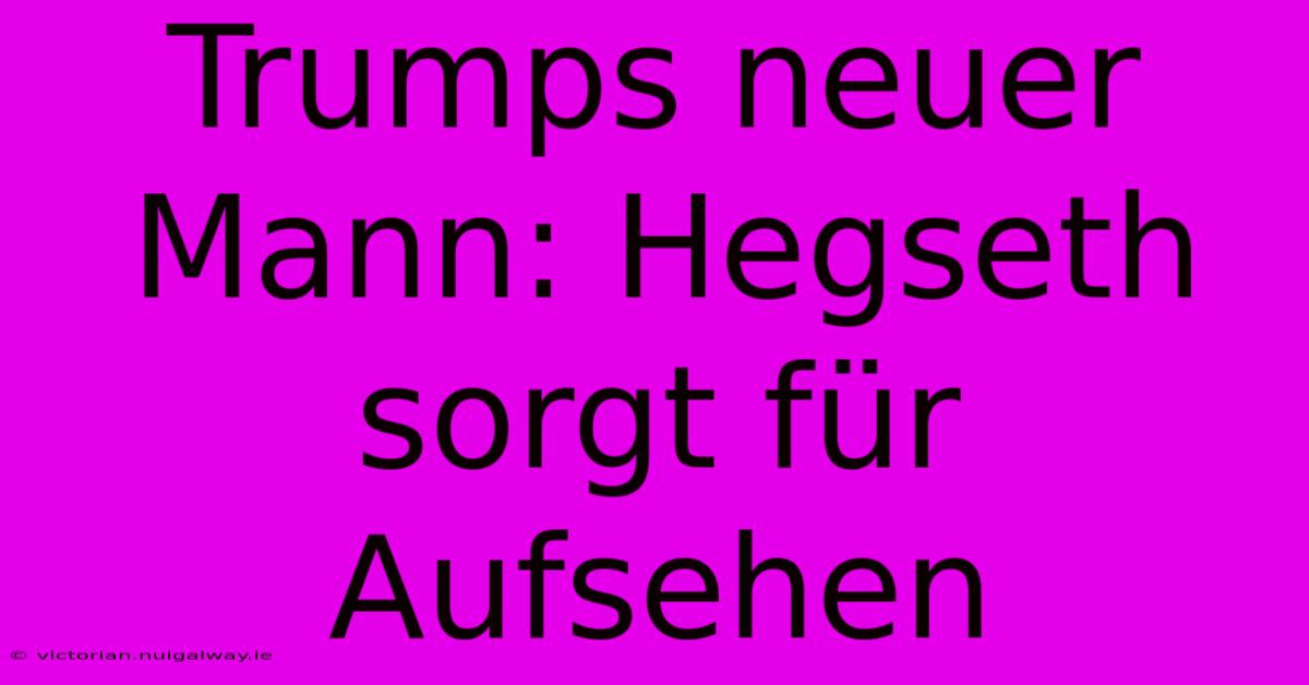 Trumps Neuer Mann: Hegseth Sorgt Für Aufsehen