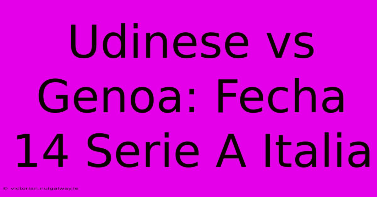 Udinese Vs Genoa: Fecha 14 Serie A Italia