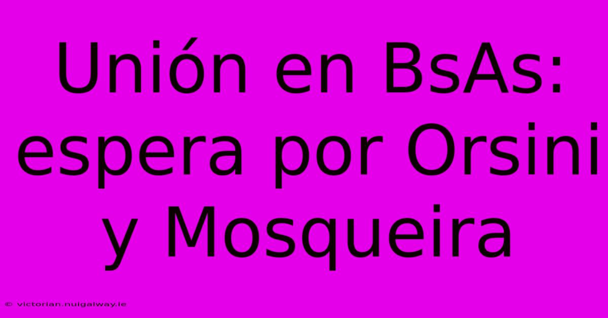 Unión En BsAs: Espera Por Orsini Y Mosqueira