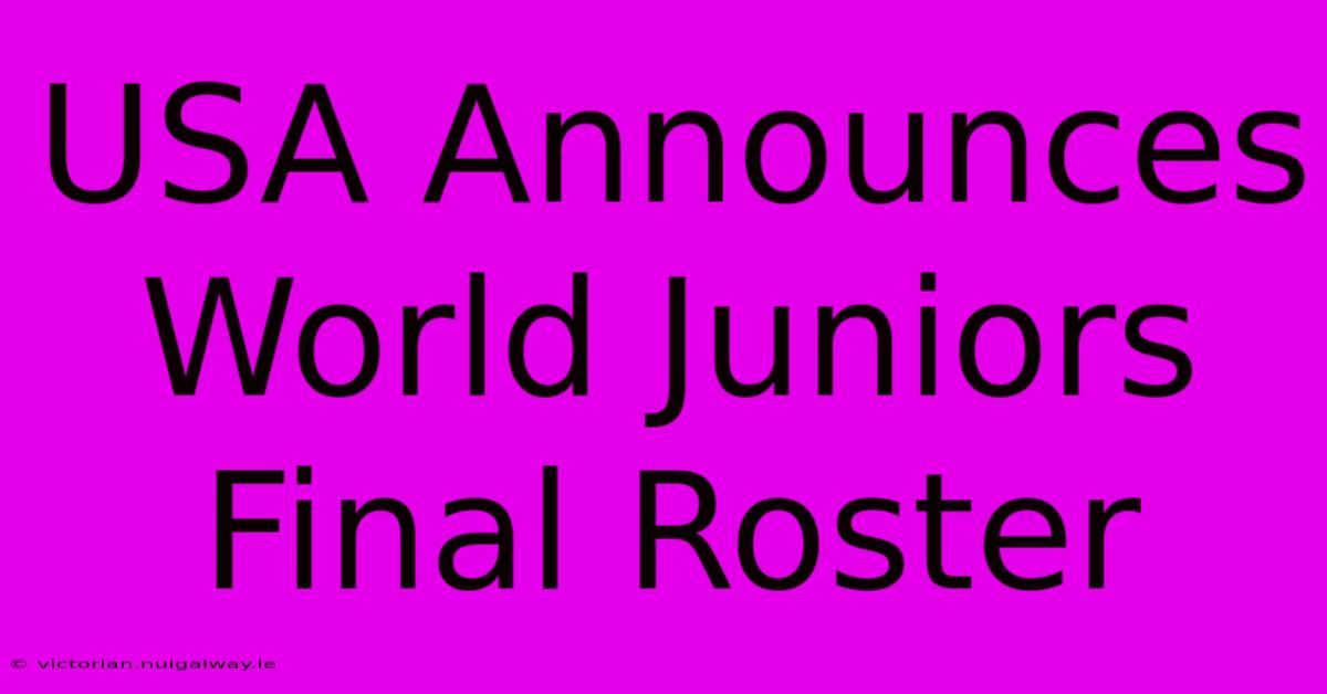 USA Announces World Juniors Final Roster