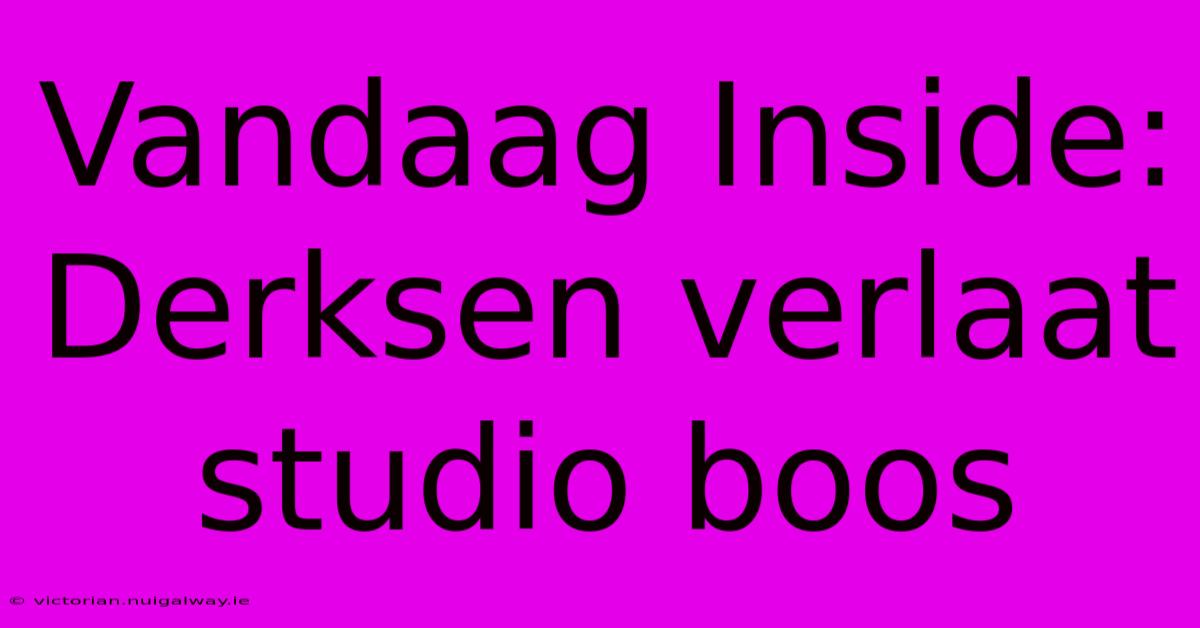 Vandaag Inside: Derksen Verlaat Studio Boos