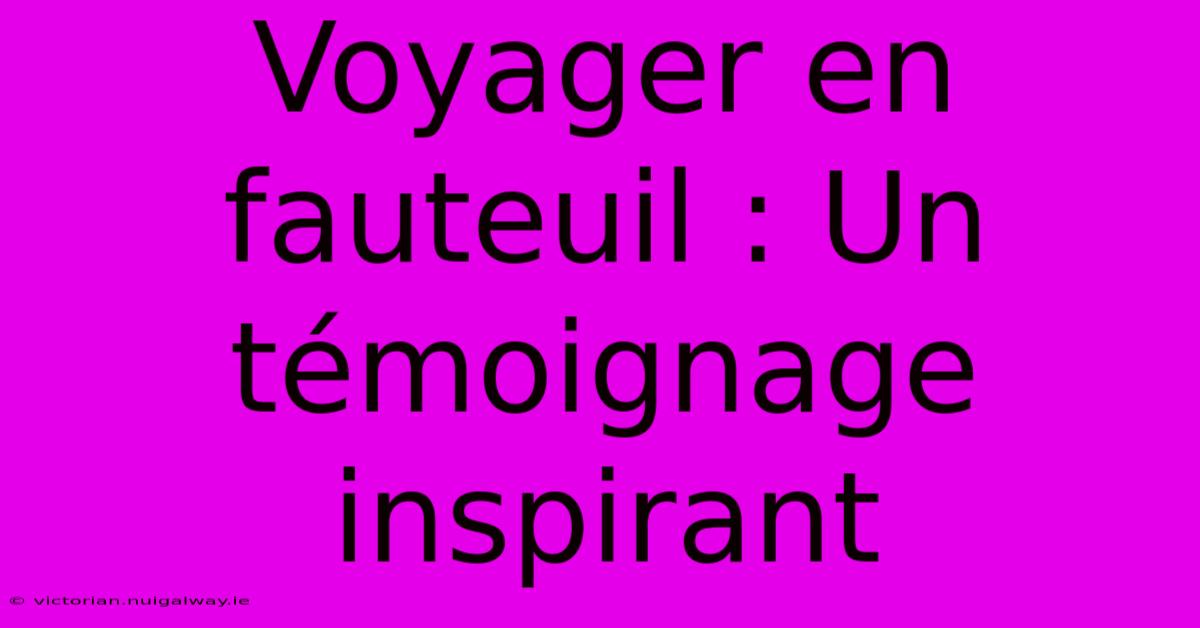 Voyager En Fauteuil : Un Témoignage Inspirant 