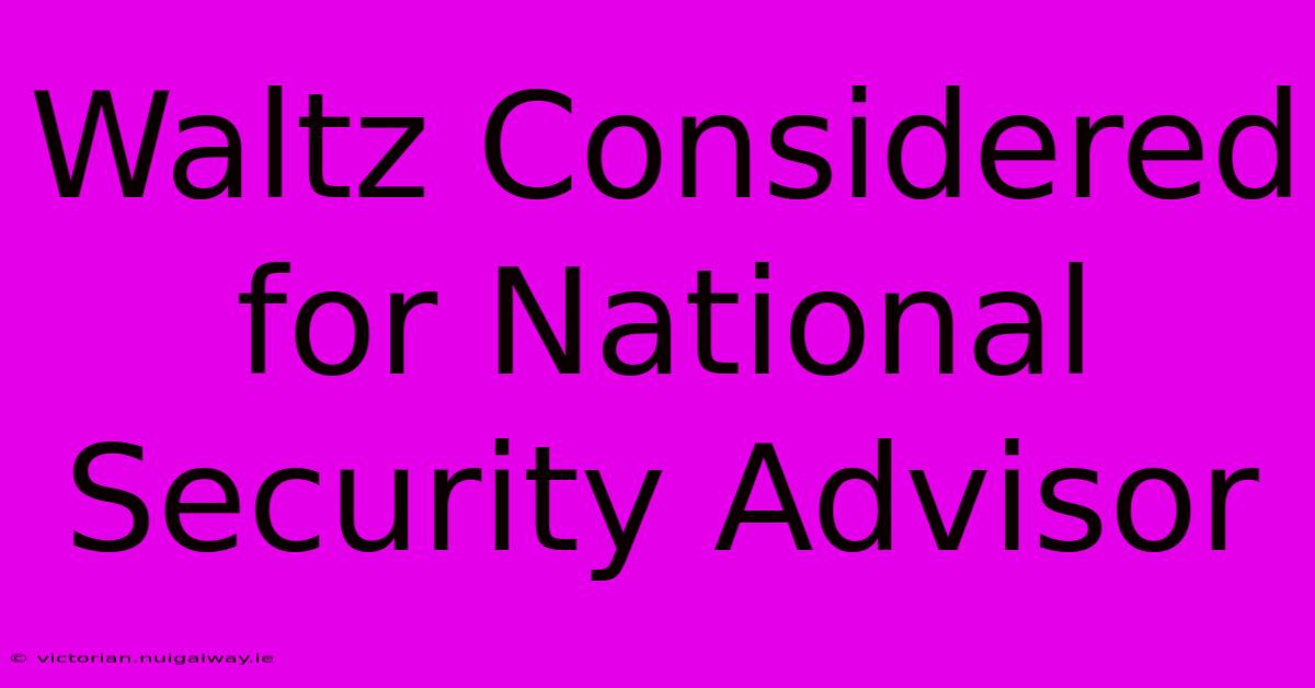 Waltz Considered For National Security Advisor 