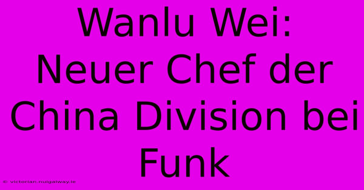 Wanlu Wei: Neuer Chef Der China Division Bei Funk