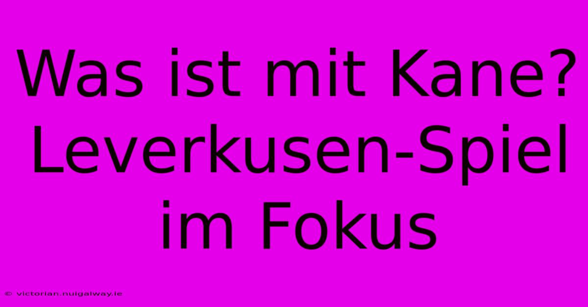 Was Ist Mit Kane? Leverkusen-Spiel Im Fokus