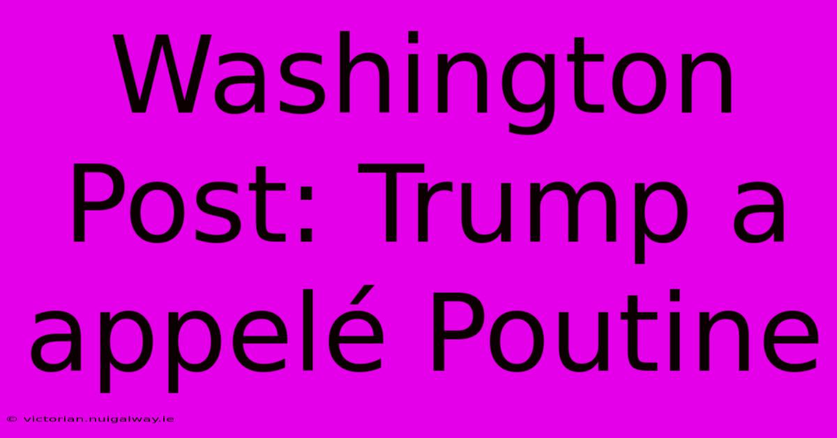 Washington Post: Trump A Appelé Poutine