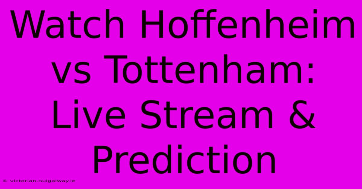 Watch Hoffenheim Vs Tottenham: Live Stream & Prediction