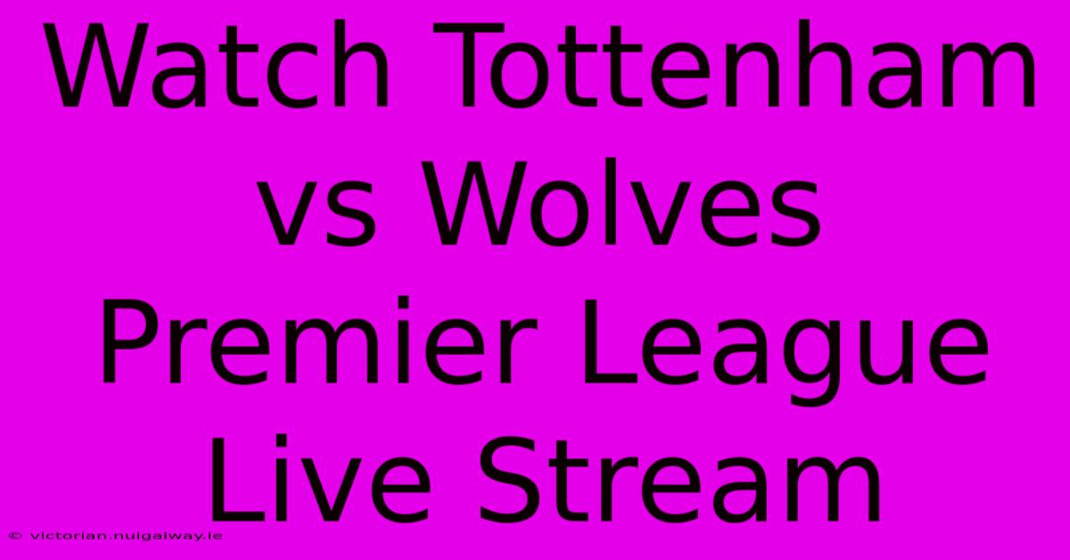 Watch Tottenham Vs Wolves Premier League Live Stream