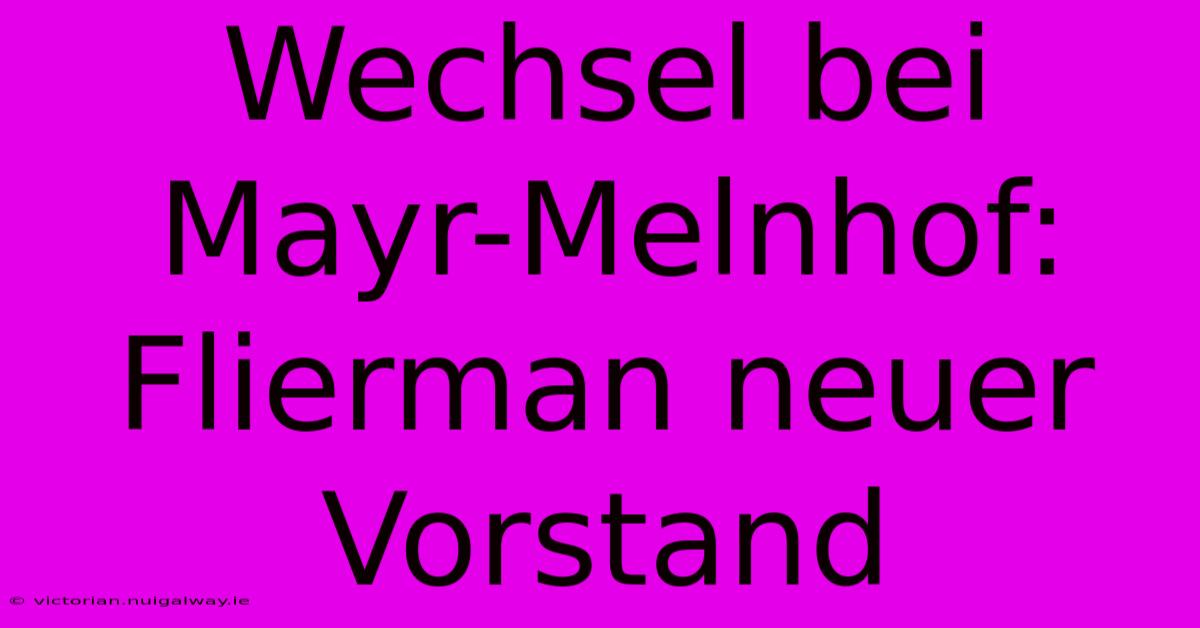 Wechsel Bei Mayr-Melnhof: Flierman Neuer Vorstand