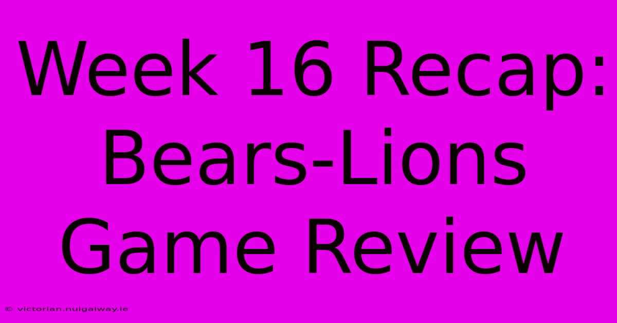 Week 16 Recap: Bears-Lions Game Review