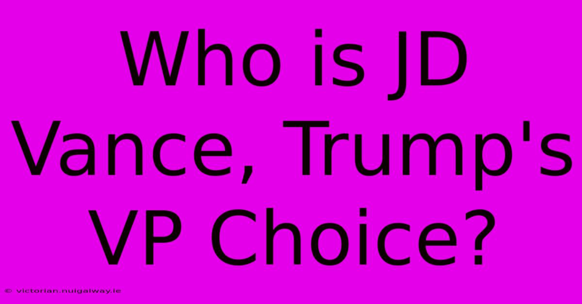 Who Is JD Vance, Trump's VP Choice?